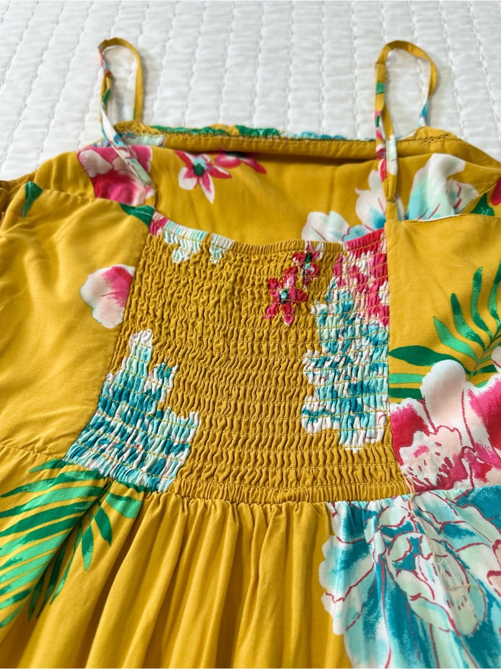 Old Navy Women’s M Viscose Blend Yellow Floral Fit-and-Flare Sundress Summer - Picture 6 of 13